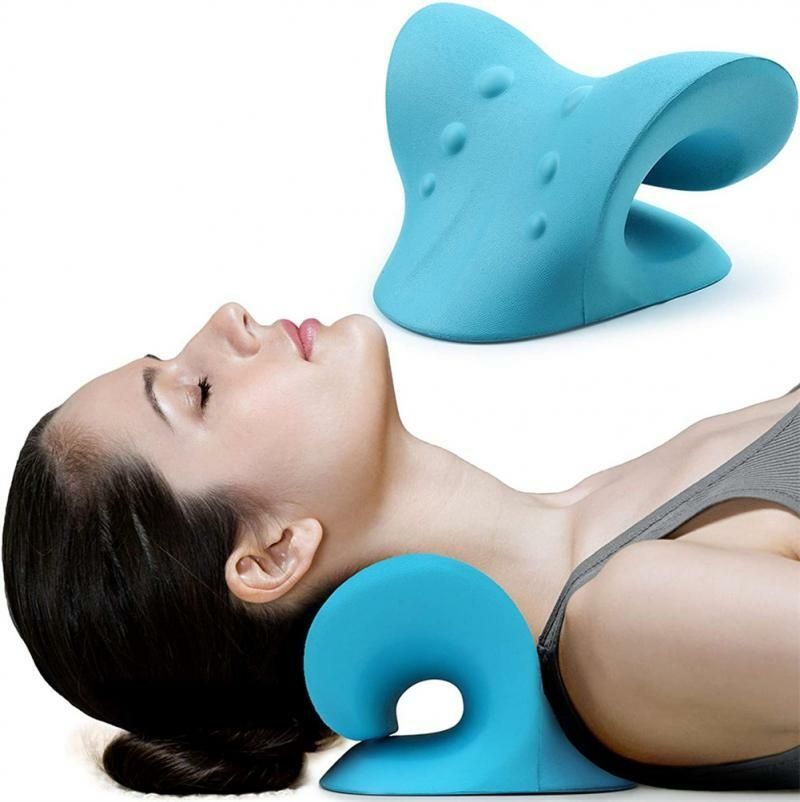 Neck Spine Traction Device Massage Pillow - Blue