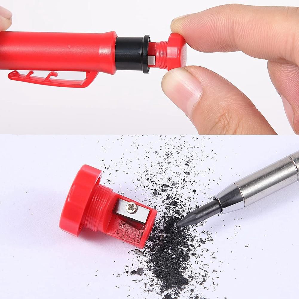 Carpenter Pencil 12 Refill Leads Built-in Sharpener Construction Pencils for Carpenter Construction Woodworking Tools D