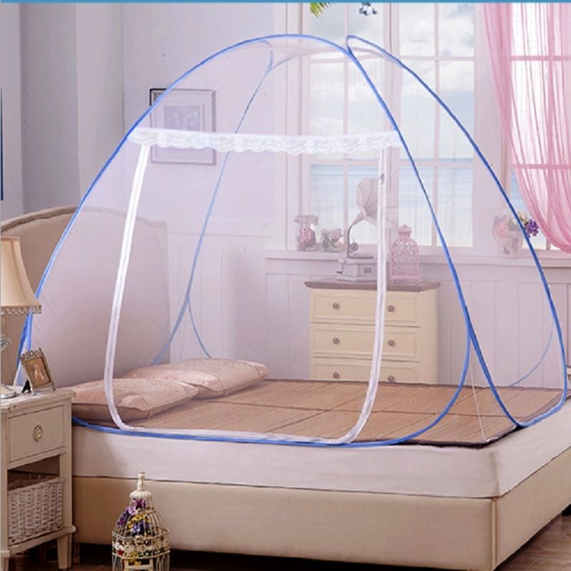 Mosquito Net King/Queen Bed Size Self Propping Foldable Tent (150cm X 200cm) - White-Blue