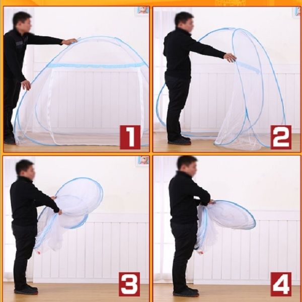 Mosquito Net King/Queen Bed Size Self Propping Foldable Tent (150cm X 200cm) - White-Blue