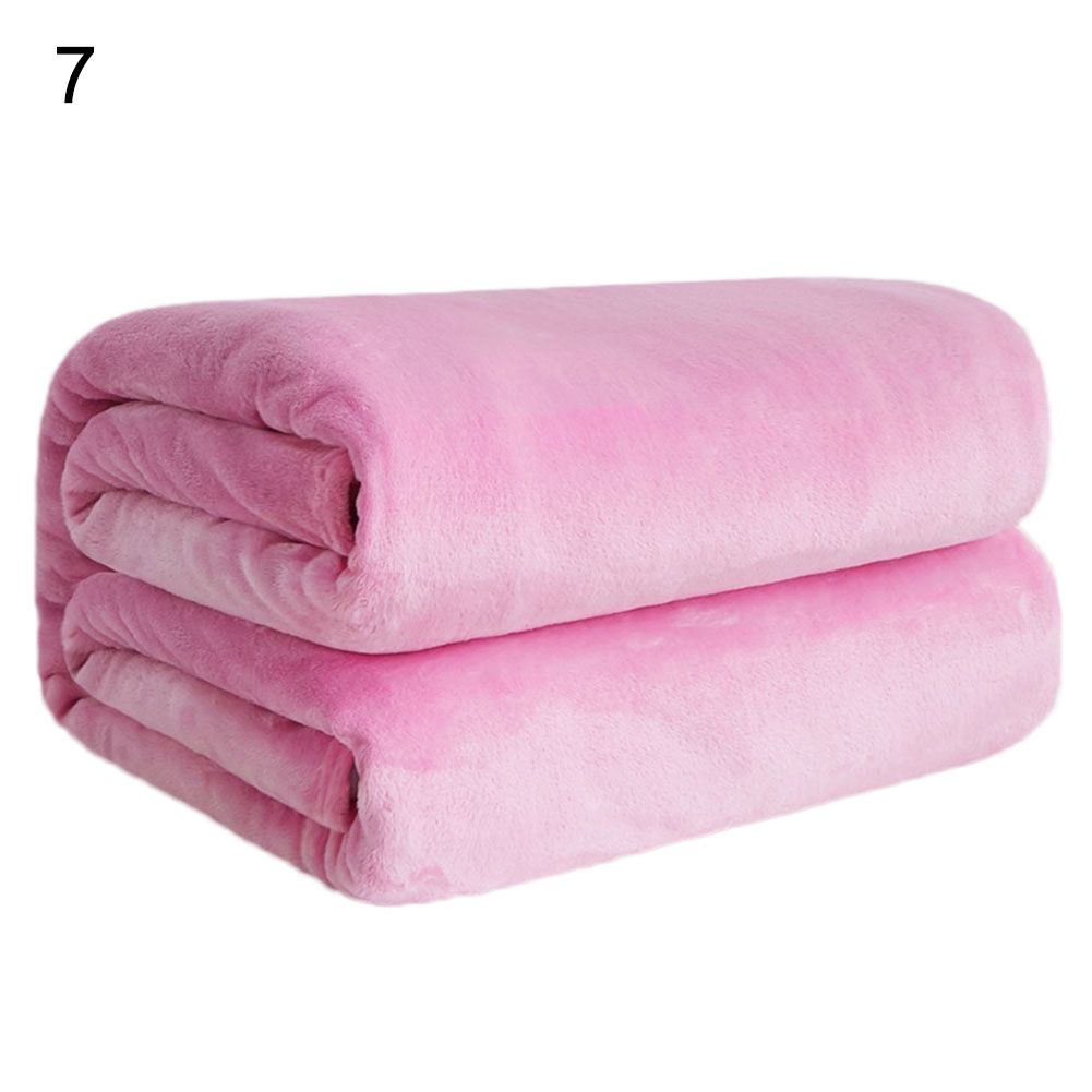 Super Soft Solid Color Thickened Warm Flannel Blanket Sofa Bedroom Throw Rug-Pink