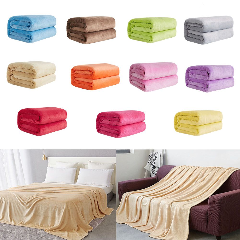 Super Soft Solid Color Thickened Warm Flannel Blanket Sofa Bedroom Throw Rug-Pink