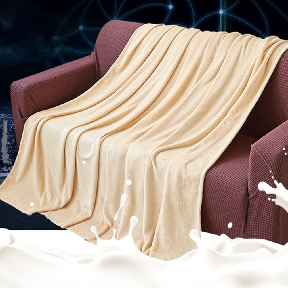 Super Soft Solid Color Thickened Warm Flannel Blanket Sofa Bedroom Throw Rug-Pink