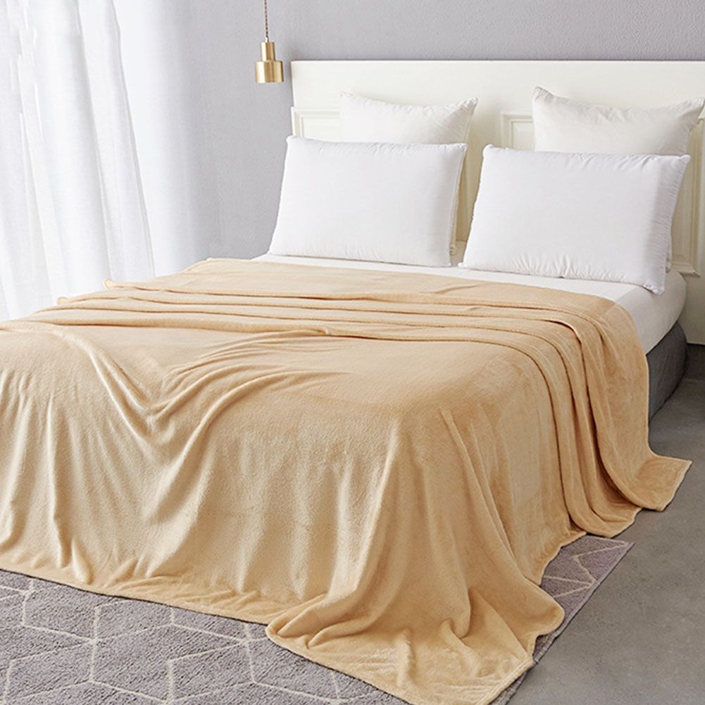 Super Soft Solid Color Thickened Warm Flannel Blanket Sofa Bedroom Throw Rug-Pink