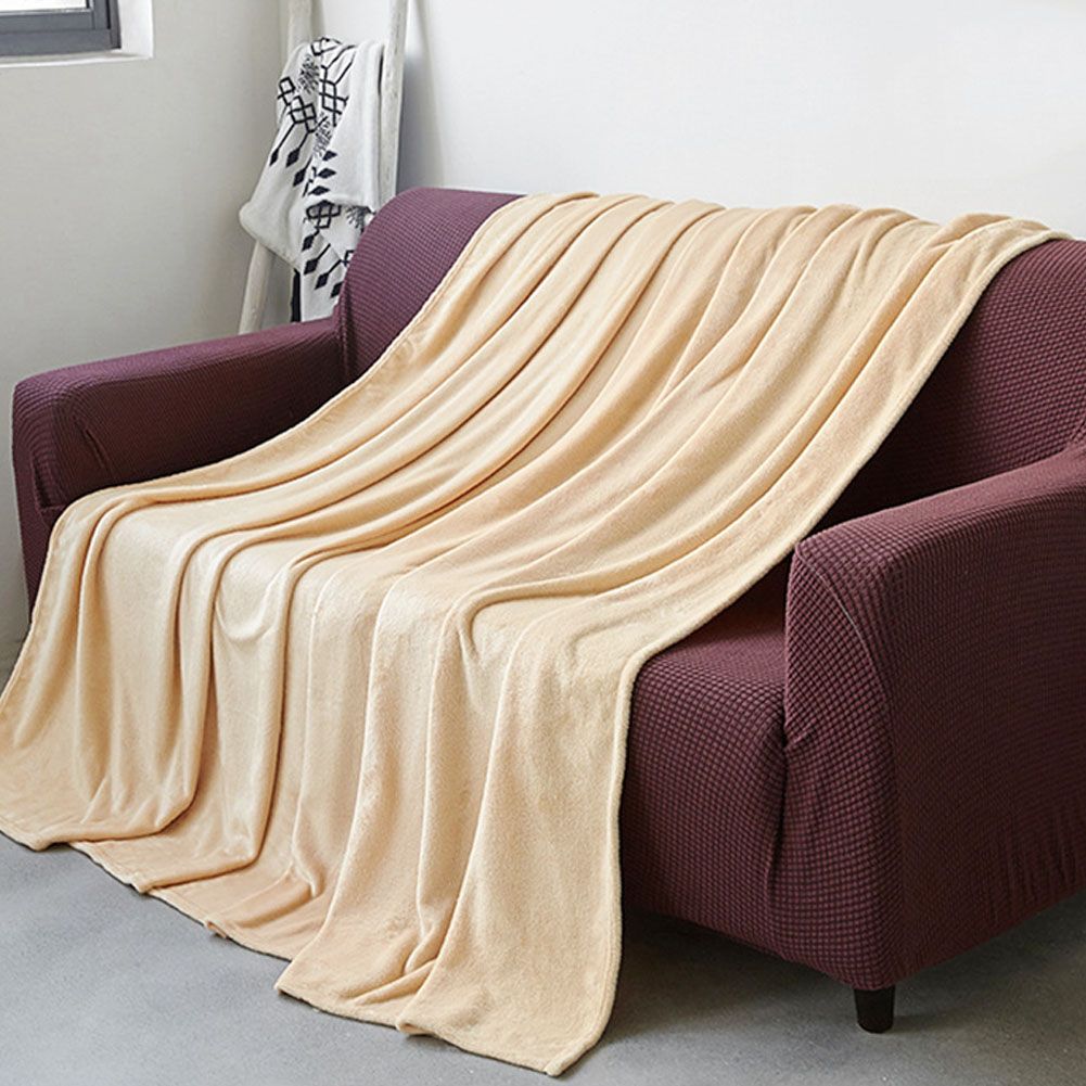 Super Soft Solid Color Thickened Warm Flannel Blanket Sofa Bedroom Throw Rug-Pink