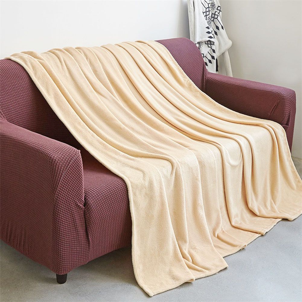 Super Soft Solid Color Thickened Warm Flannel Blanket Sofa Bedroom Throw Rug-Pink