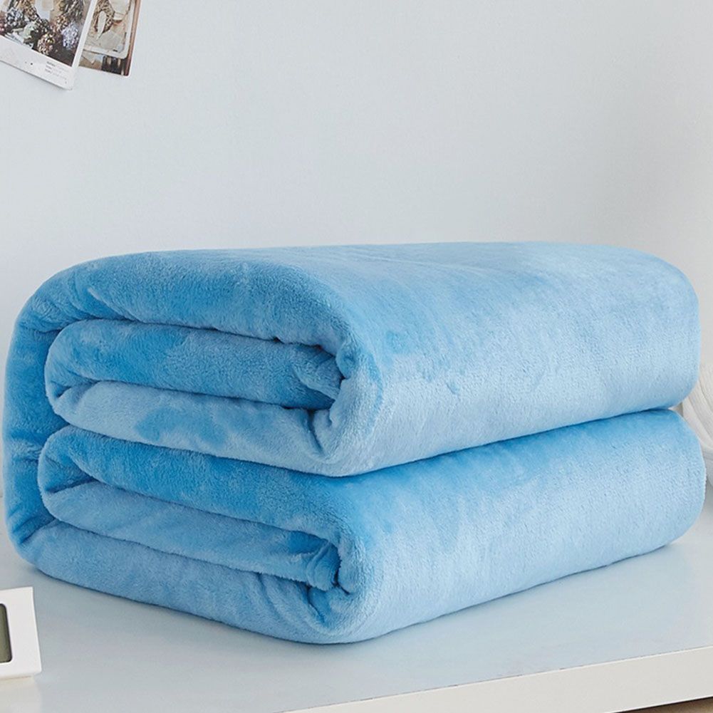 Super Soft Solid Color Thickened Warm Flannel Blanket Sofa Bedroom Throw Rug-Pink