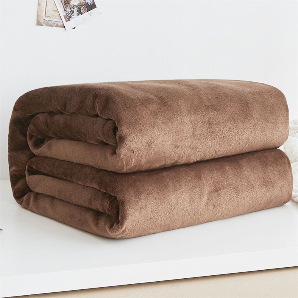 Super Soft Solid Color Thickened Warm Flannel Blanket Sofa Bedroom Throw Rug-Pink
