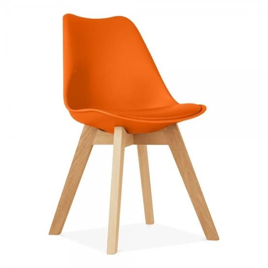 Padded Seat Plastic Chair In Wood Legs( Set Of 2) Orange