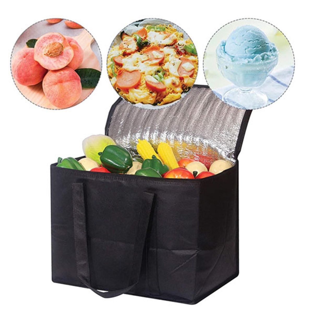 Picnic Insulation Bag Lunch Box Cooler Aluminum Foil Bento Bag Camping Tool Black