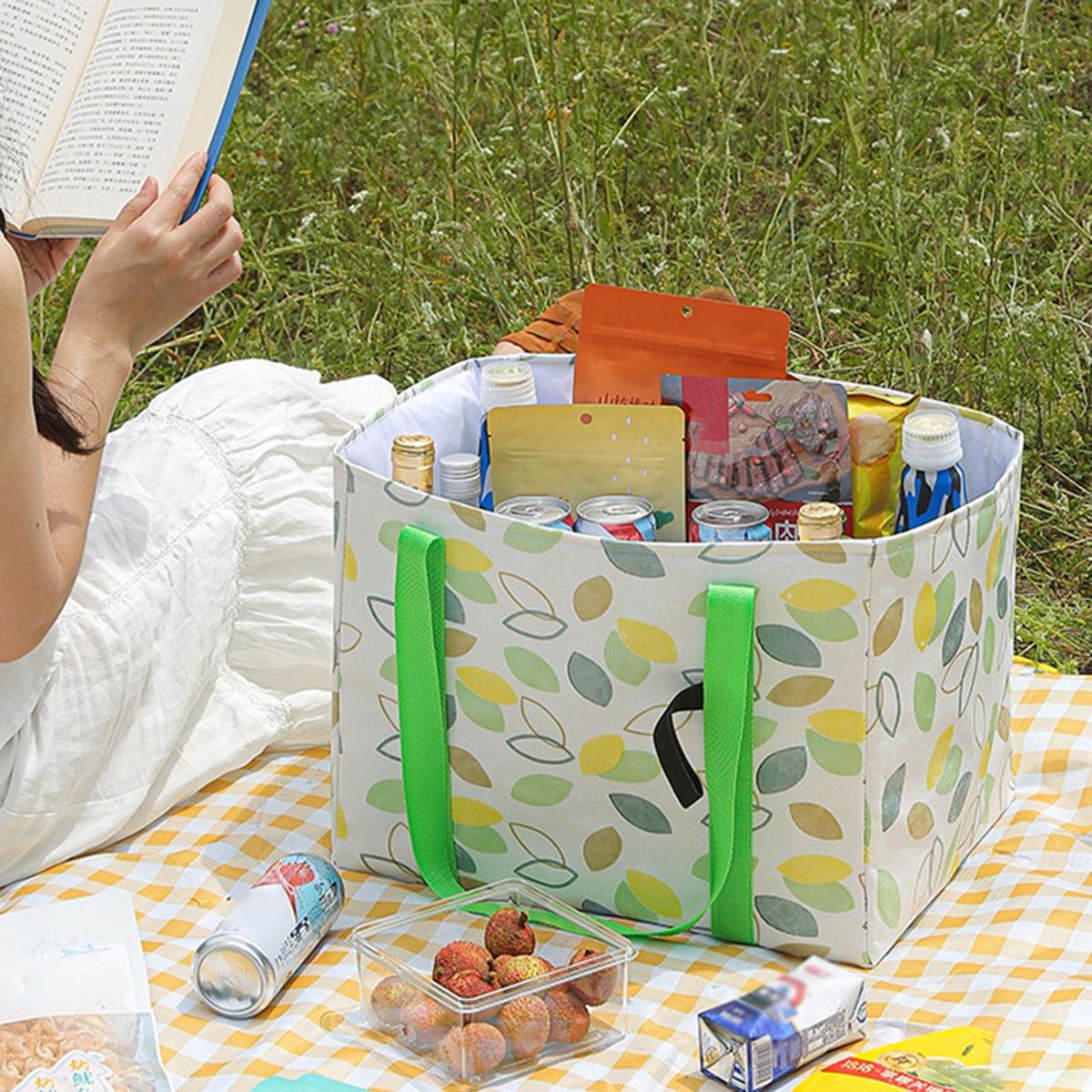 Grocery Bag Warm Keeping Office Worker Bento Box Bag Green
