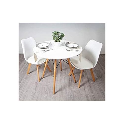 Scandinavian Style Dining Table With Beechwood Leg+ Two Chairs(White)