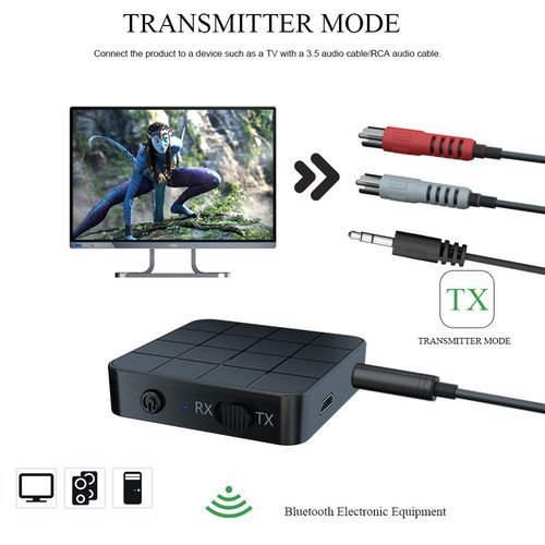 2 IN1 Bluetooth 5.0 Audio Receiver Transmitter Stereo Music Wireless Jack Adapter For TV PC Car