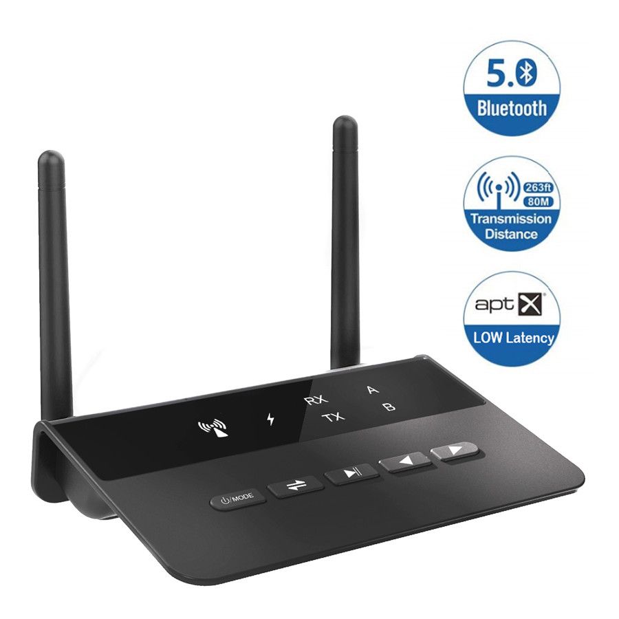 80M Bluetooth 5.0 RCA Transmitter Receiver Bypass Aptx LL Music Audio Wireless Adapter 3.5mm AUX Jack For TV PC Car Headphones