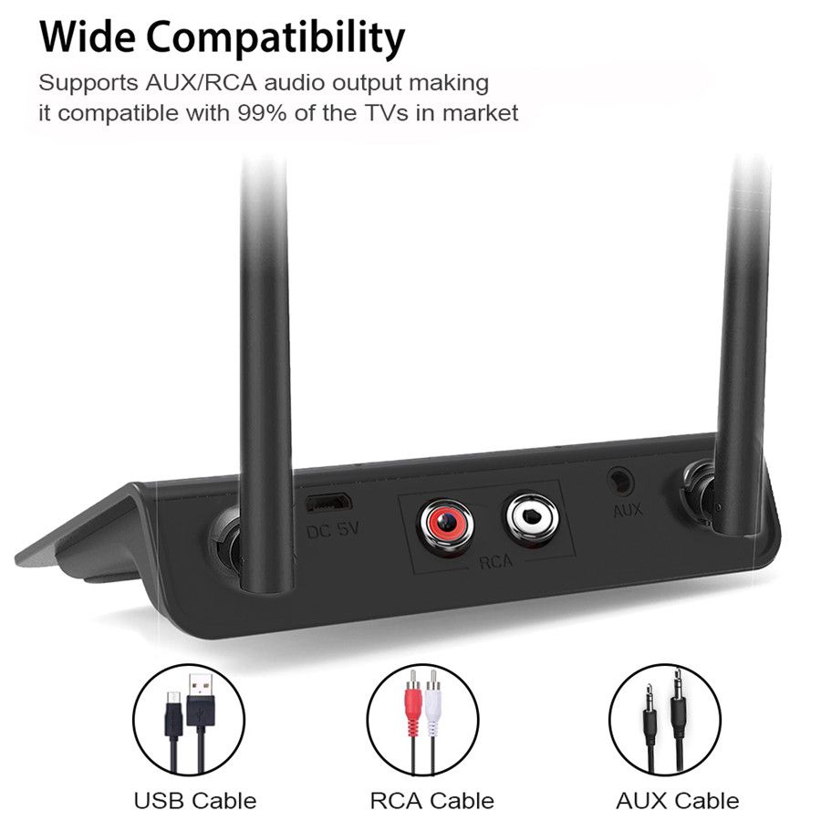 80M Bluetooth 5.0 RCA Transmitter Receiver Bypass Aptx LL Music Audio Wireless Adapter 3.5mm AUX Jack For TV PC Car Headphones