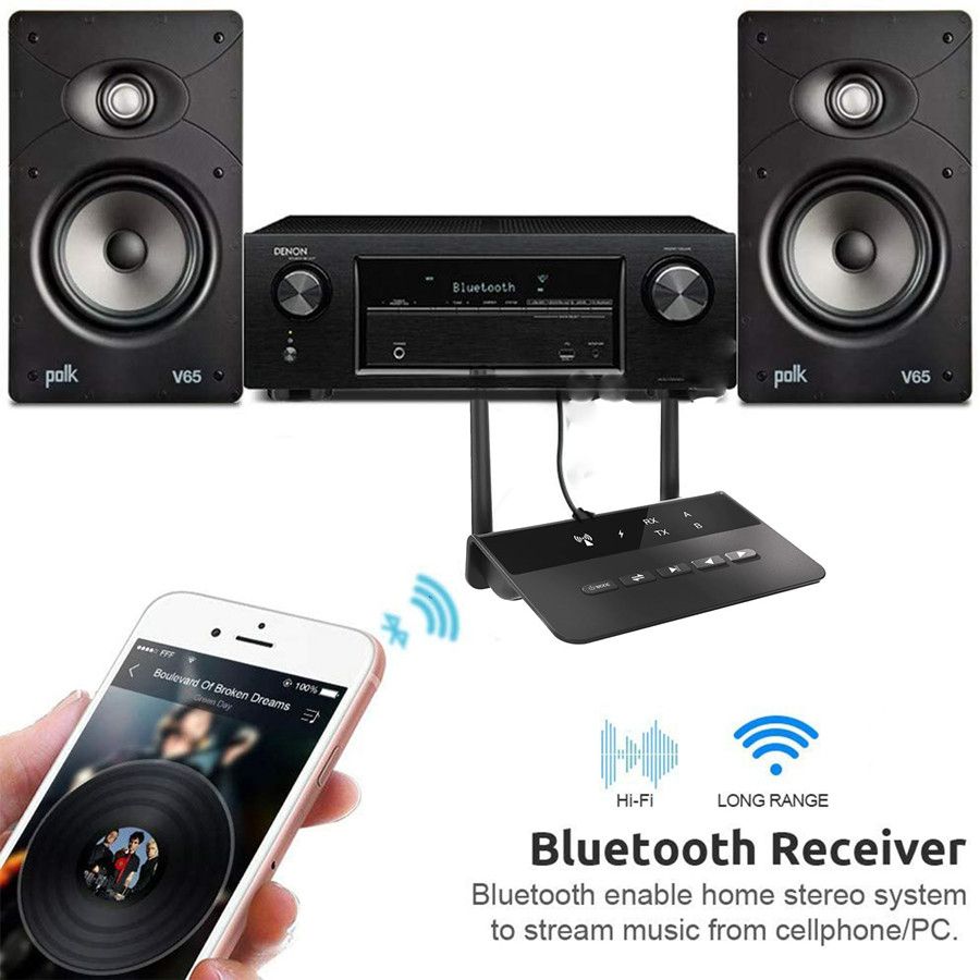 80M Bluetooth 5.0 RCA Transmitter Receiver Bypass Aptx LL Music Audio Wireless Adapter 3.5mm AUX Jack For TV PC Car Headphones