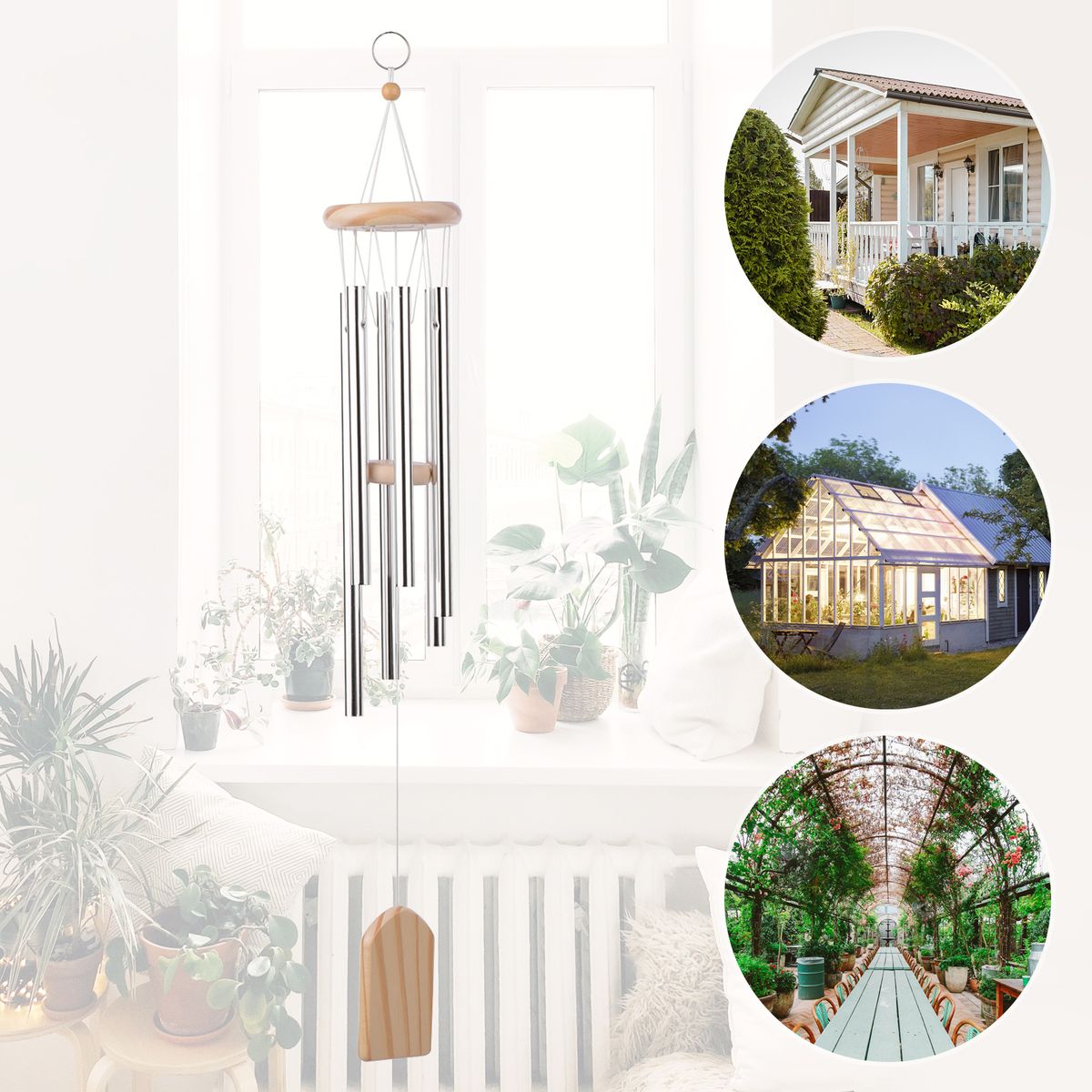 Wooden Wind Chimes 6 Aluminum Tubes Pine Wood For Bedroom