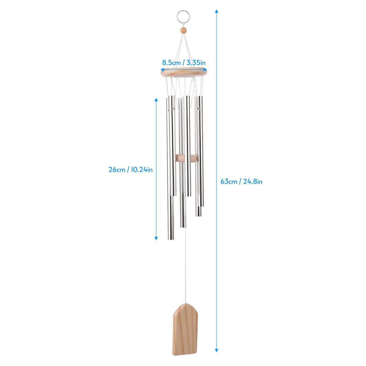 Wooden Wind Chimes 6 Aluminum Tubes Pine Wood For Bedroom