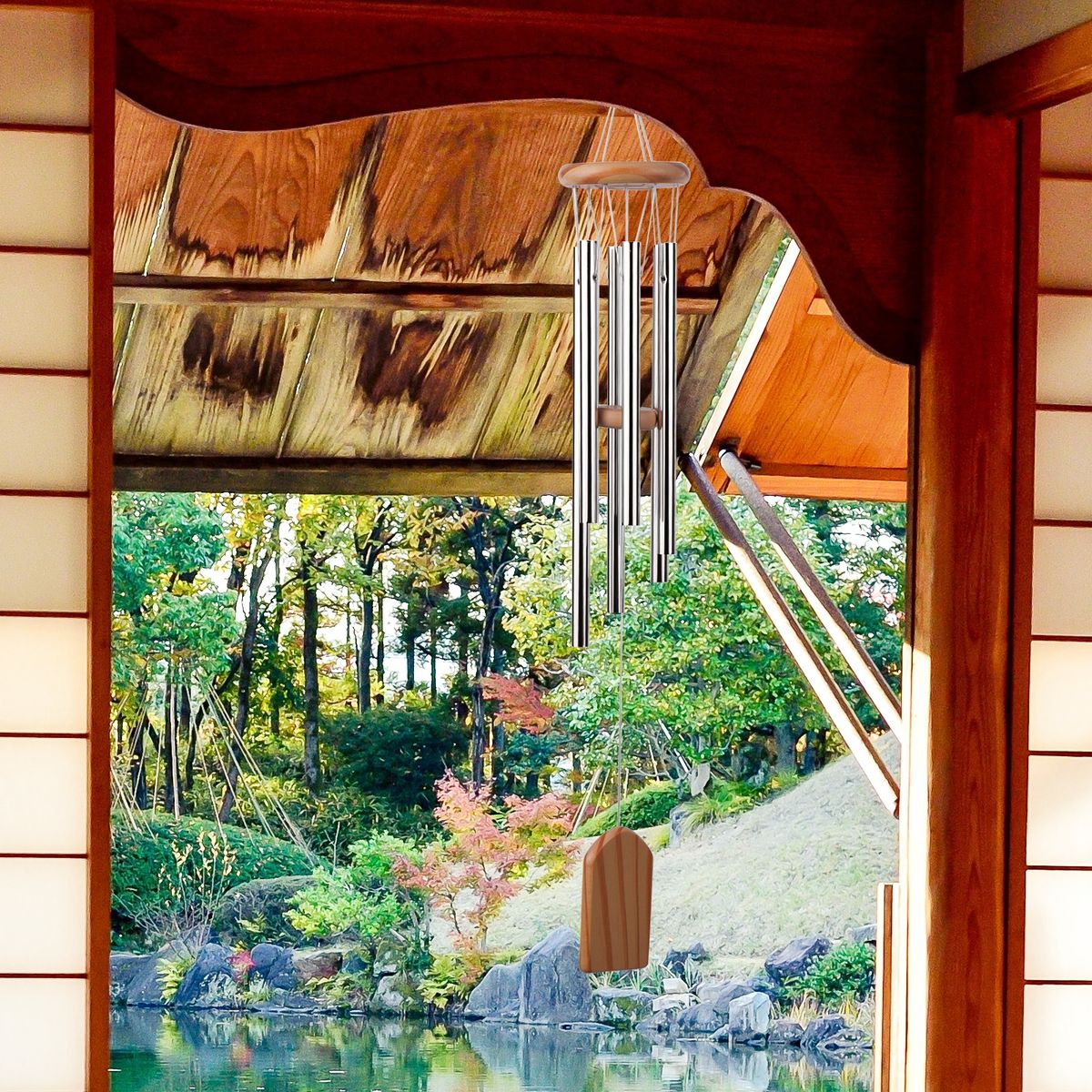 Wooden Wind Chimes 6 Aluminum Tubes Pine Wood For Bedroom