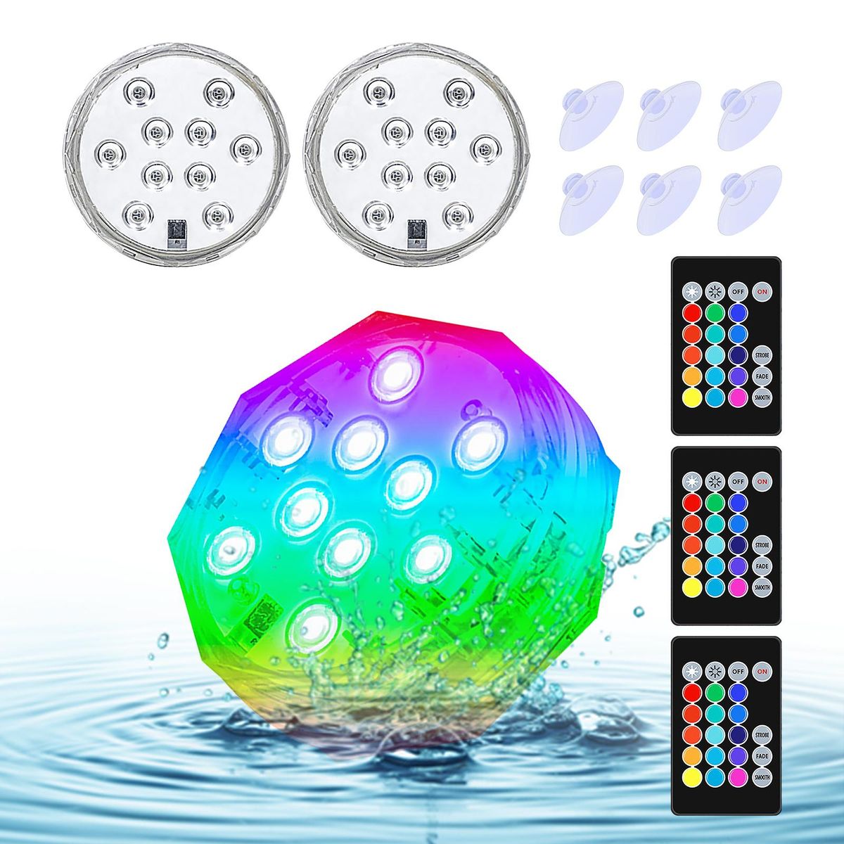 3PCS Submersible LED Lights with Remotes RGB 15 Colors Waterproof Pond Lights Underwater Lights for Swimming Pool Hot Tub Party Vase Fish Tank