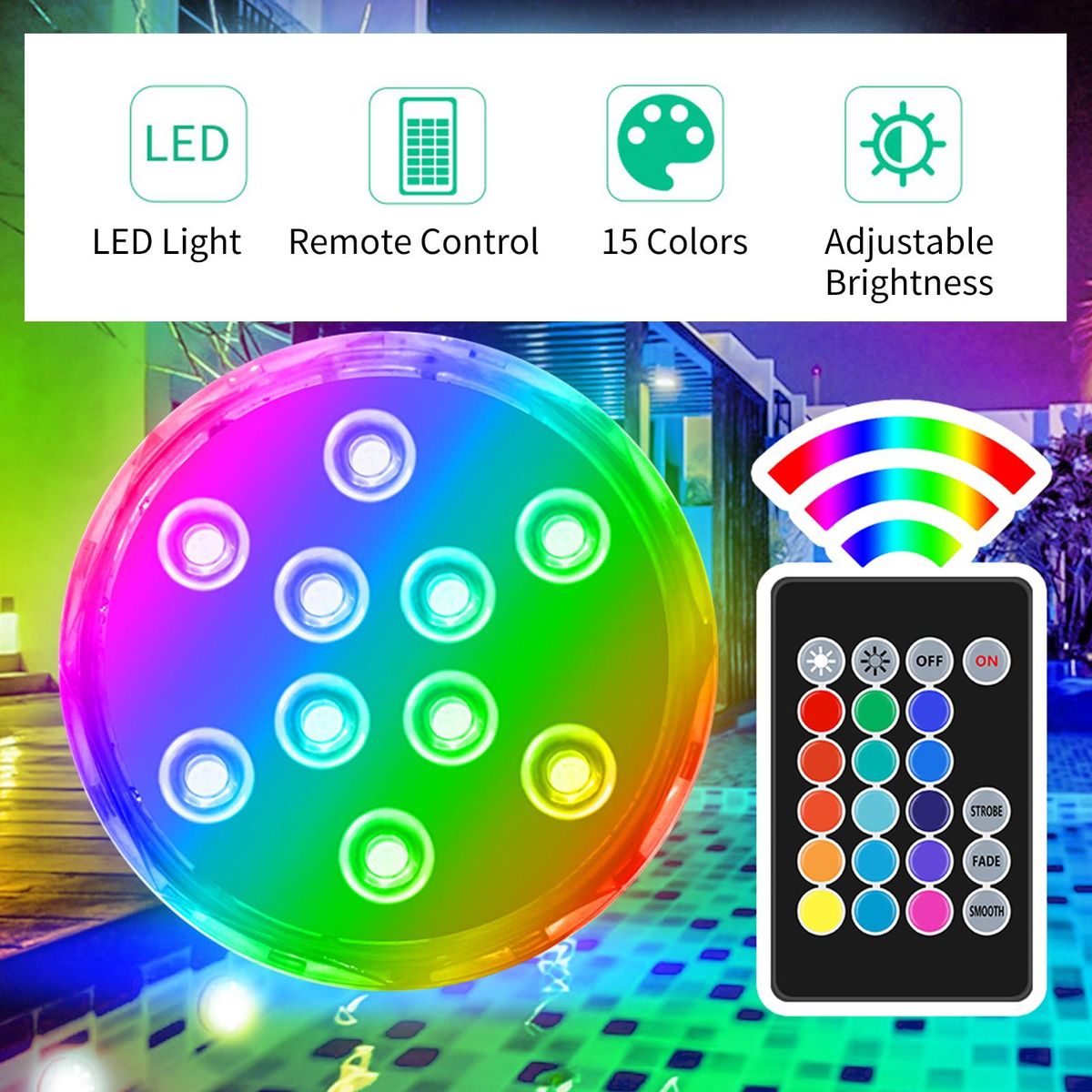 3PCS Submersible LED Lights with Remotes RGB 15 Colors Waterproof Pond Lights Underwater Lights for Swimming Pool Hot Tub Party Vase Fish Tank