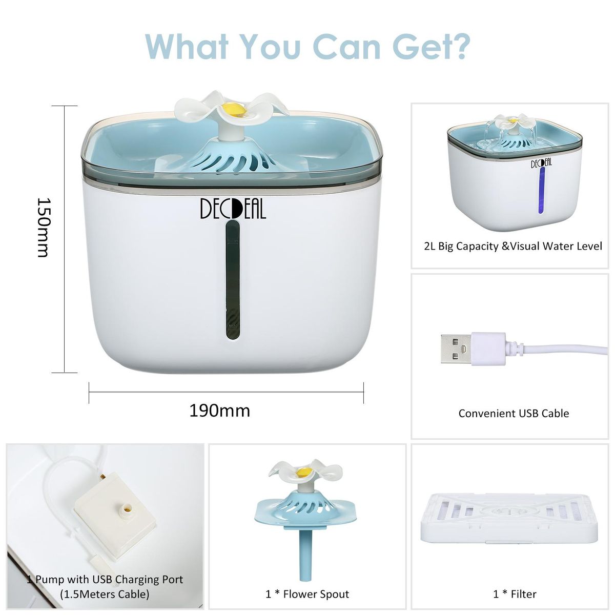 2L Automatic C-at Water Fountain Electric Pet Drinker Bowl Dispenser 2 Flowing Modes Indicator Pilot Lamp USB Powered Operated Portable for Home Daily Use