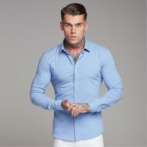 Men‘s Shirt Fashion Formal Long Sleeve Business-Blue Sky