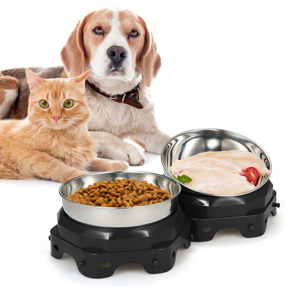 2PCS Elevated Pet Food Dish Raised Dog Bowl Detachable