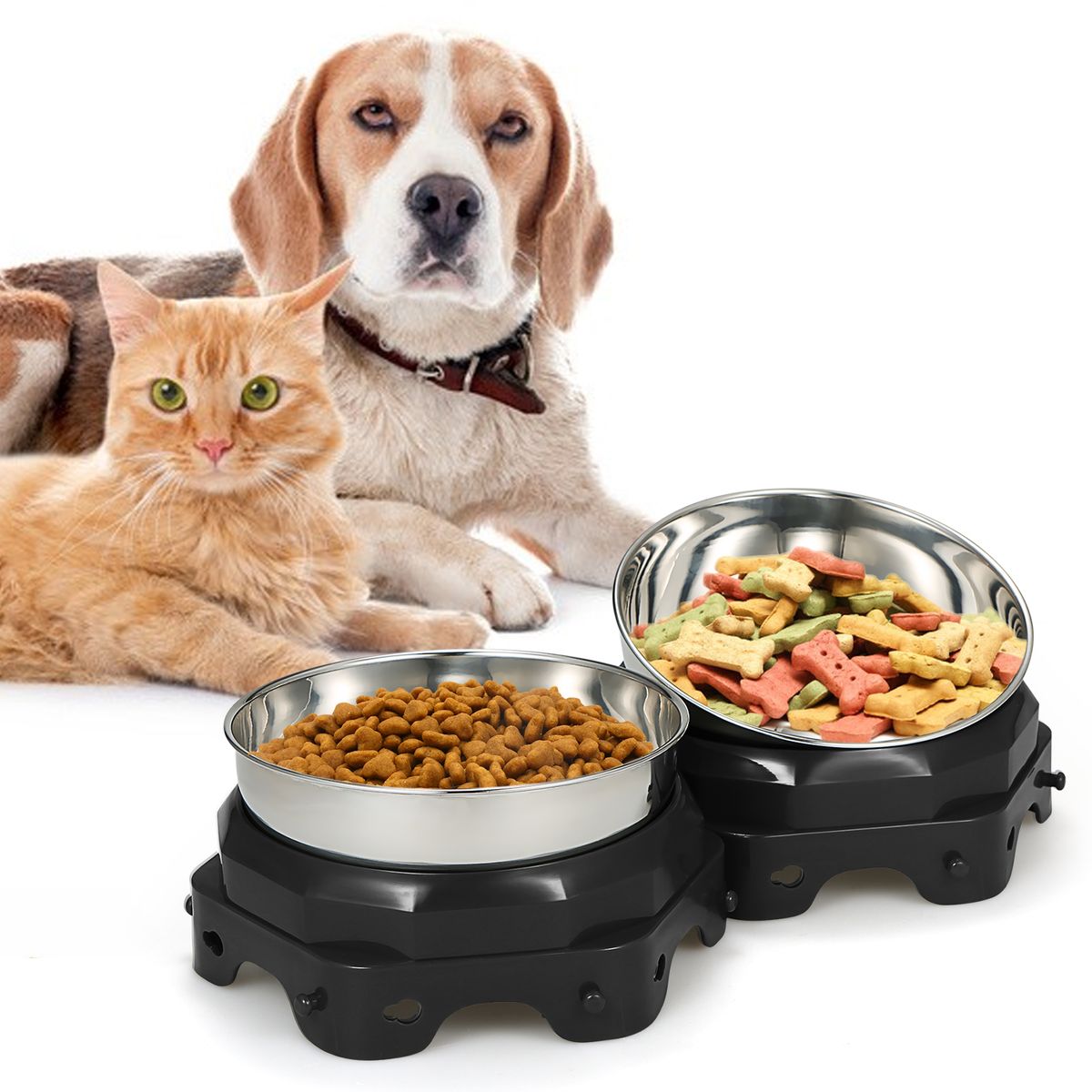 2PCS Elevated Pet Food Dish Raised Dog Bowl Detachable