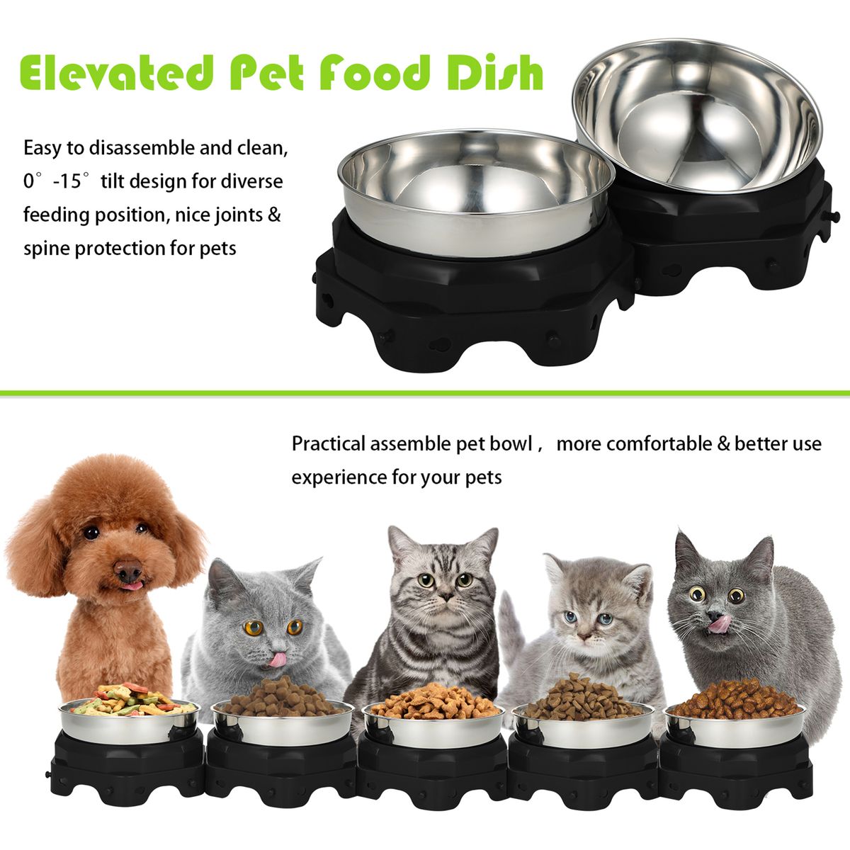 2PCS Elevated Pet Food Dish Raised Dog Bowl Detachable