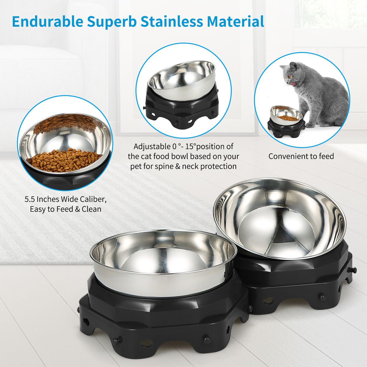 2PCS Elevated Pet Food Dish Raised Dog Bowl Detachable