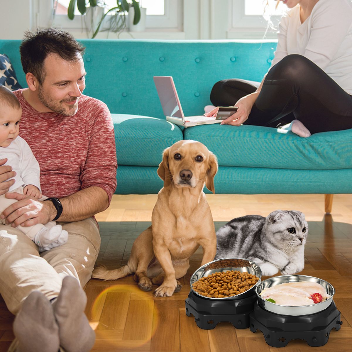 2PCS Elevated Pet Food Dish Raised Dog Bowl Detachable