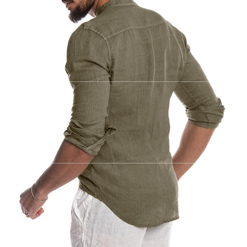 2022 Men's Fashion V-Neck Cardigan Stand Collar Shirt - Grey/Green