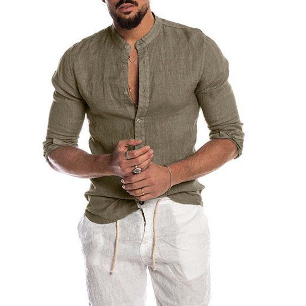 2022 Men's Fashion V-Neck Cardigan Stand Collar Shirt - Grey/Green