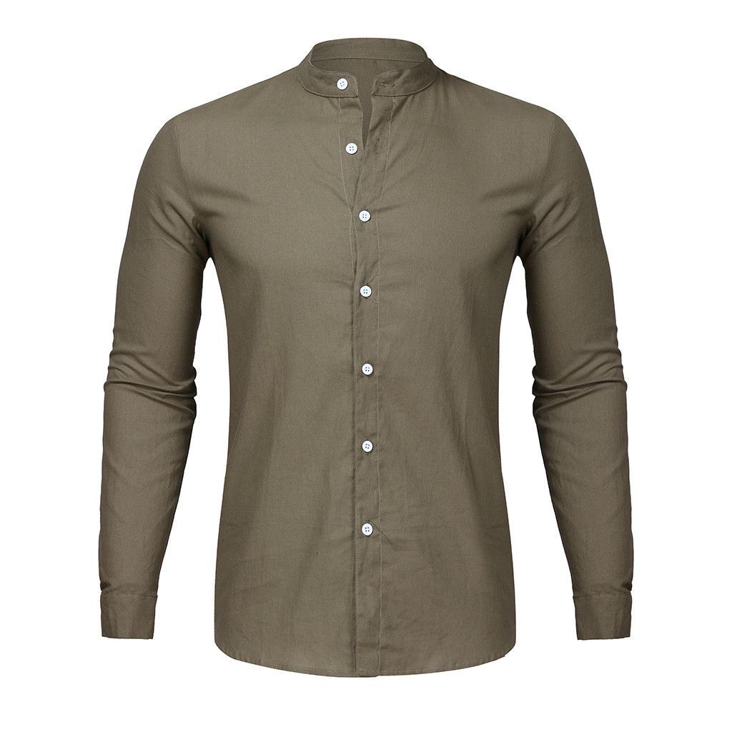 2022 Men's Fashion V-Neck Cardigan Stand Collar Shirt - Grey/Green
