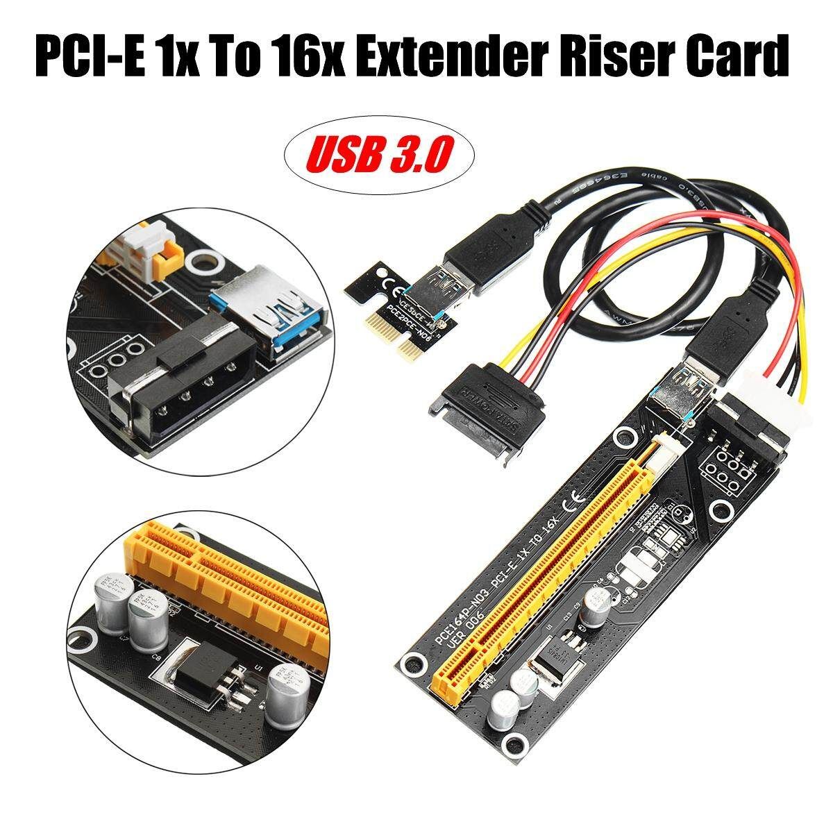 BTC ETH Pcie -E 1x To 16x Extender Riser Card Adapter USB 3.0 Cable