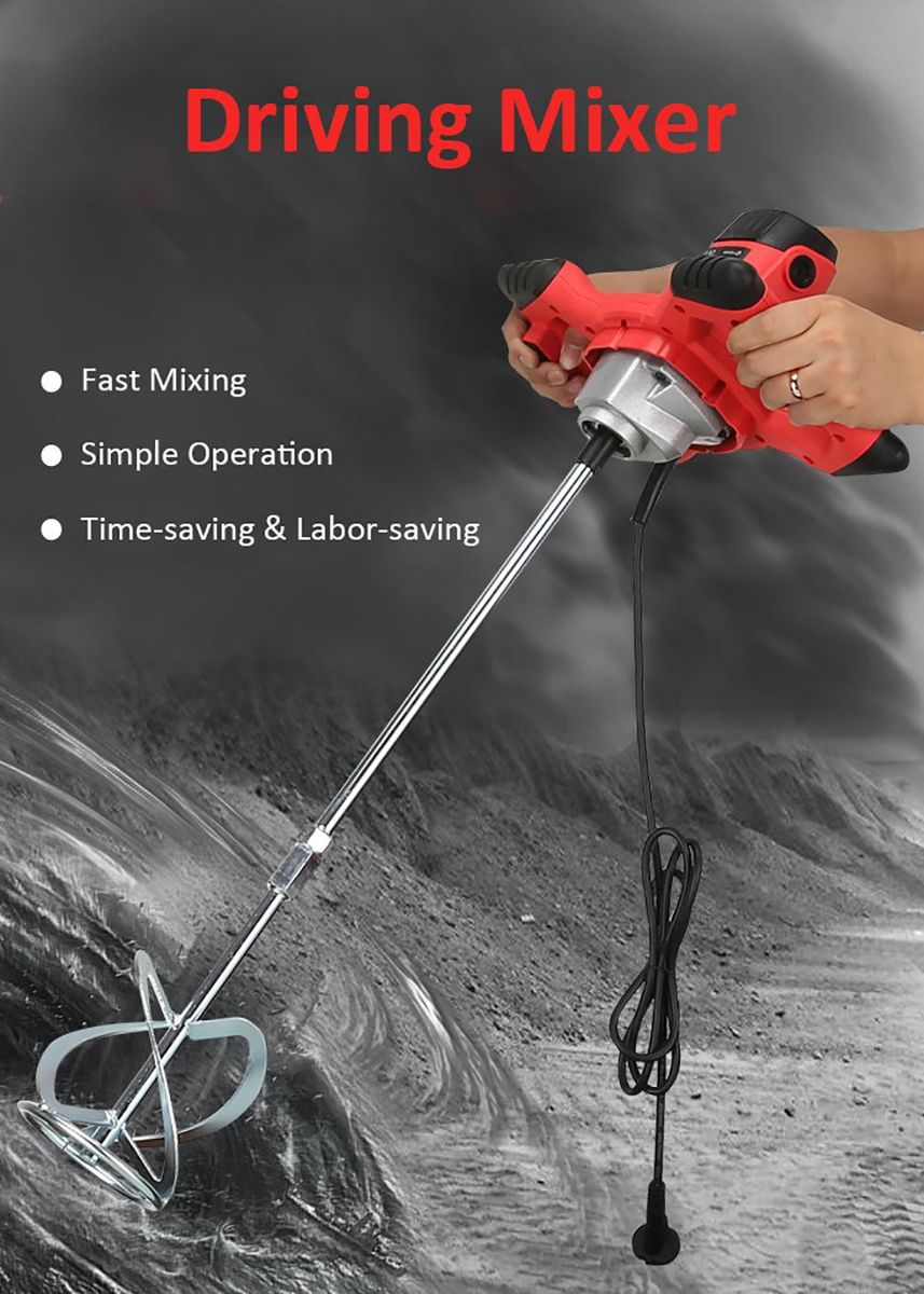 220V 2100W Handheld Electric Cement Mixer Stirrer 50/60Hz 6-Speed Hand Held Concrete Mixer for Mortars Paint Mud Grout 800rpm / EU