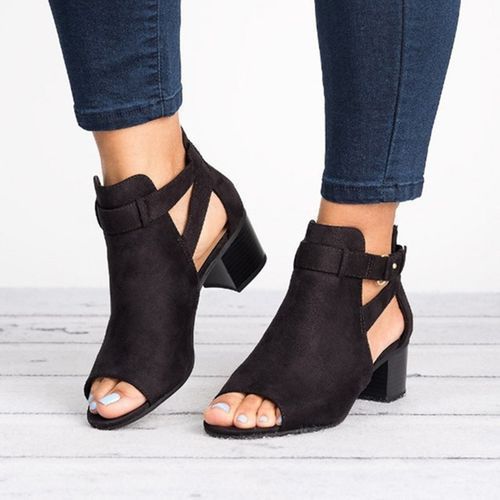Ladies Platform High Thick Heel Big Size Sandals Open Toe Ankle Buckle Black