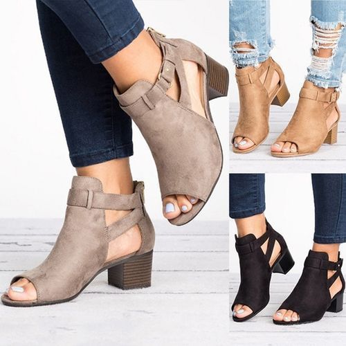 Ladies Platform High Thick Heel Big Size Sandals Open Toe Ankle Buckle Black