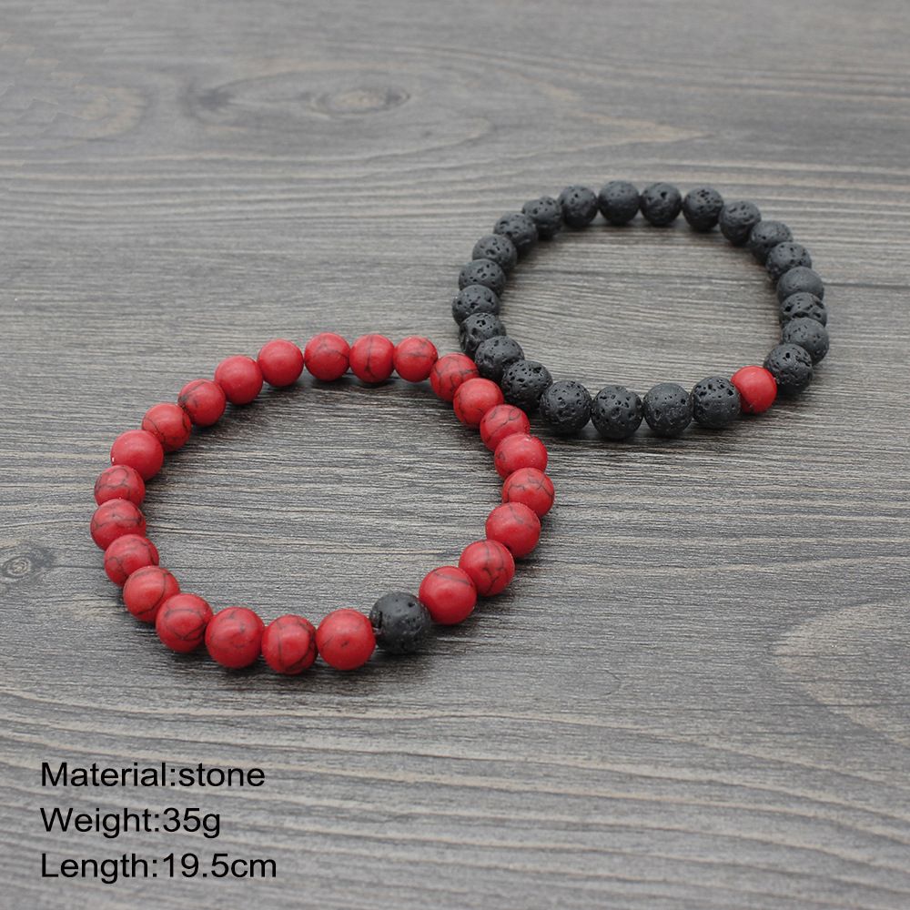 2 IN 1 Black And Red Sunset Matt Stone Beads Bracelet. Black & Red