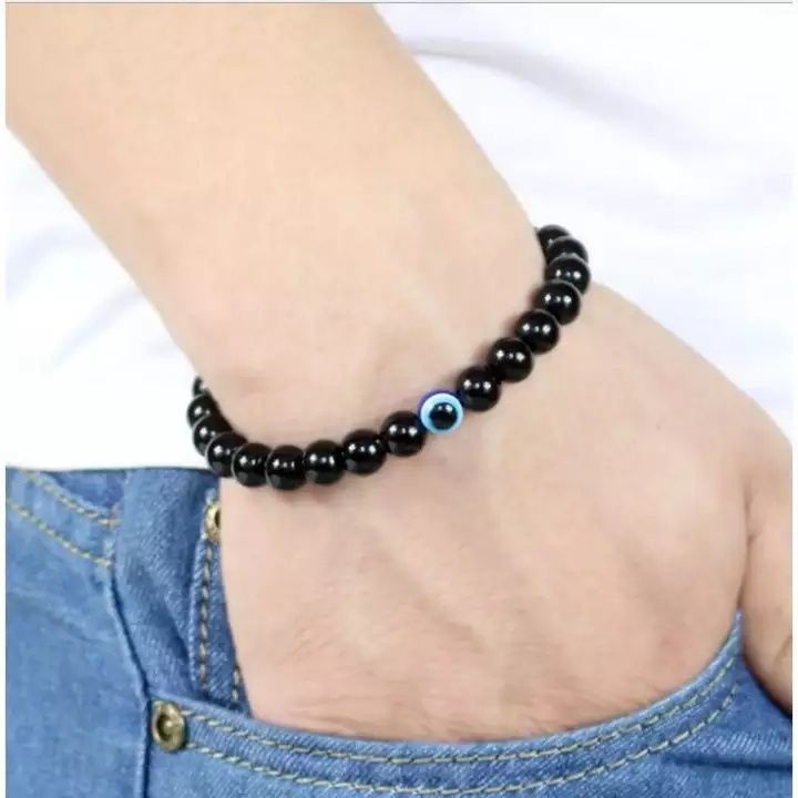 Blue Eye Bead Bracelet Fortified Goodluck Charm  Black