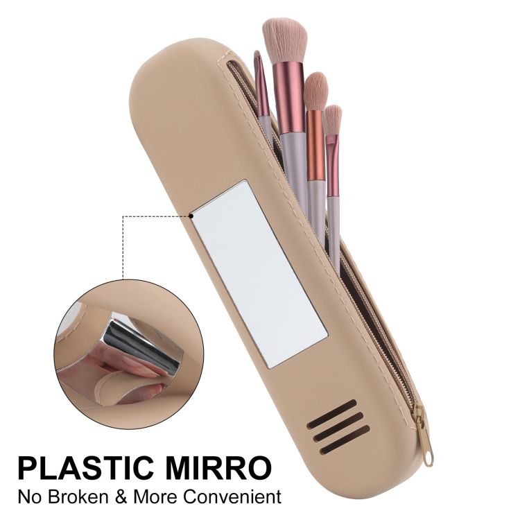 Silicone Cosmetic Brush Organizer Bag With Handle(Black)