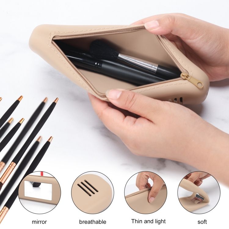 Silicone Cosmetic Brush Organizer Bag With Handle(Black)