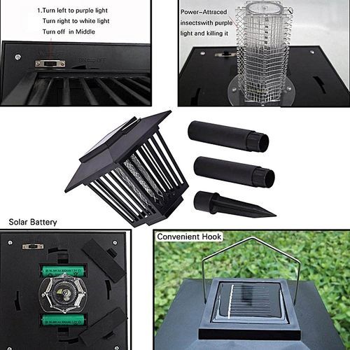Mosquito Insect Zapper Accent Kill Bugs Killer With Solar LED Garden Light Lamp