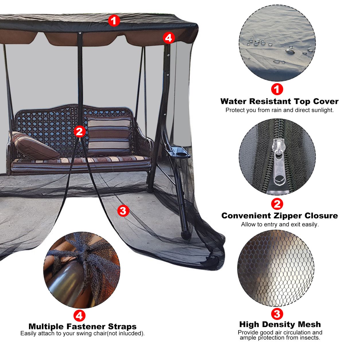 Outdoor Swing Chair Mesh Net Water Resistant Patio Seater