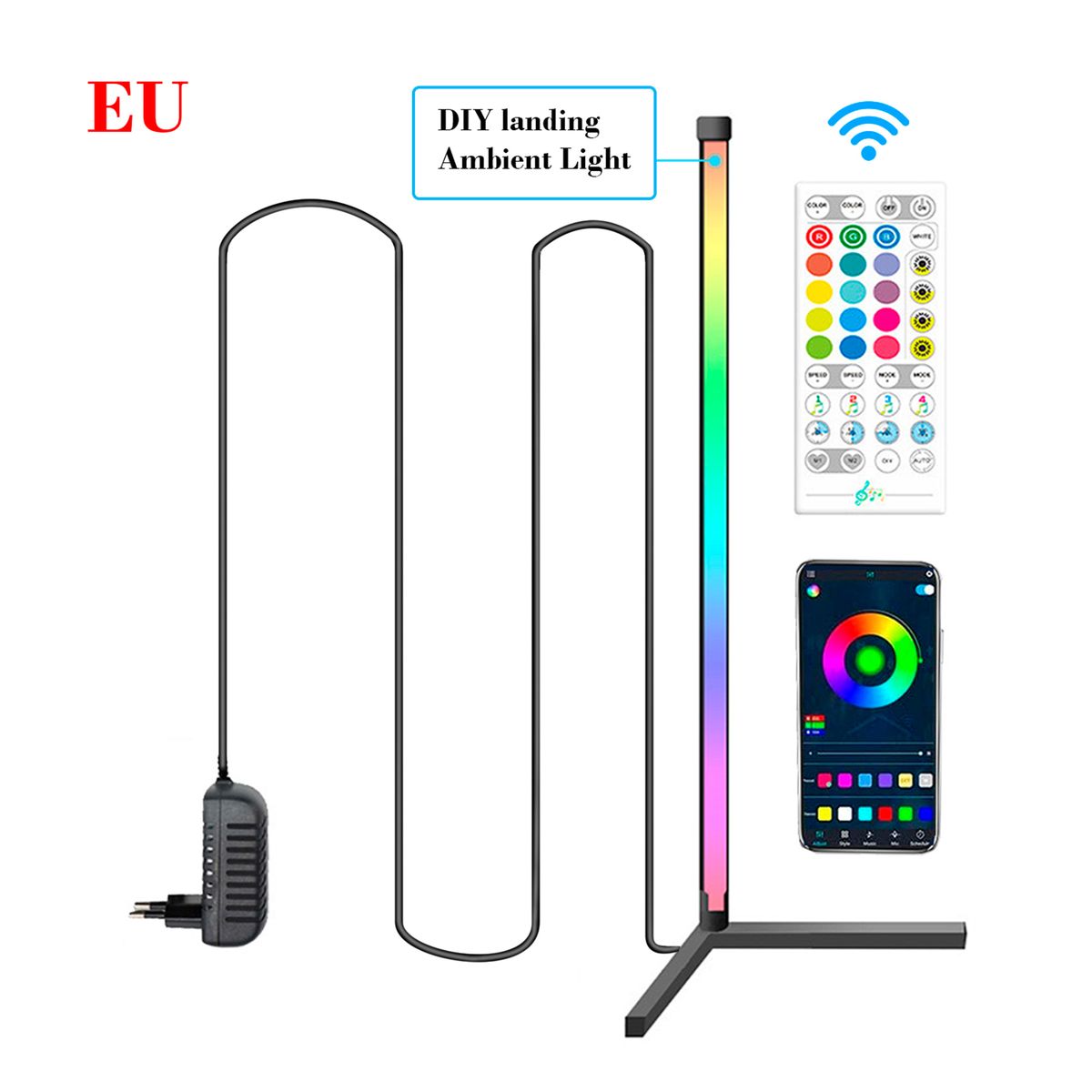 59'' S-mart Intelligent Corner Standing Lamp RGB Color