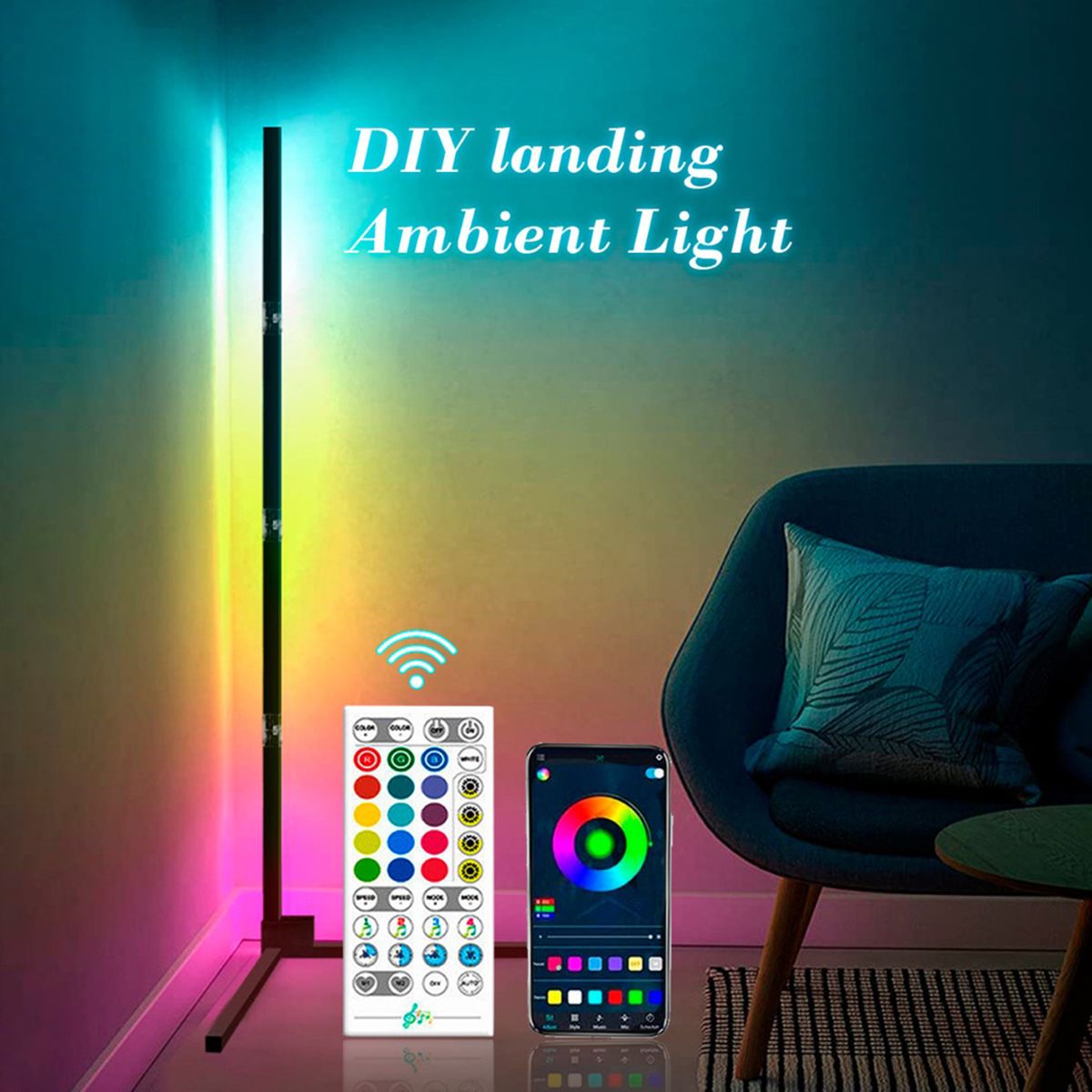 59'' S-mart Intelligent Corner Standing Lamp RGB Color
