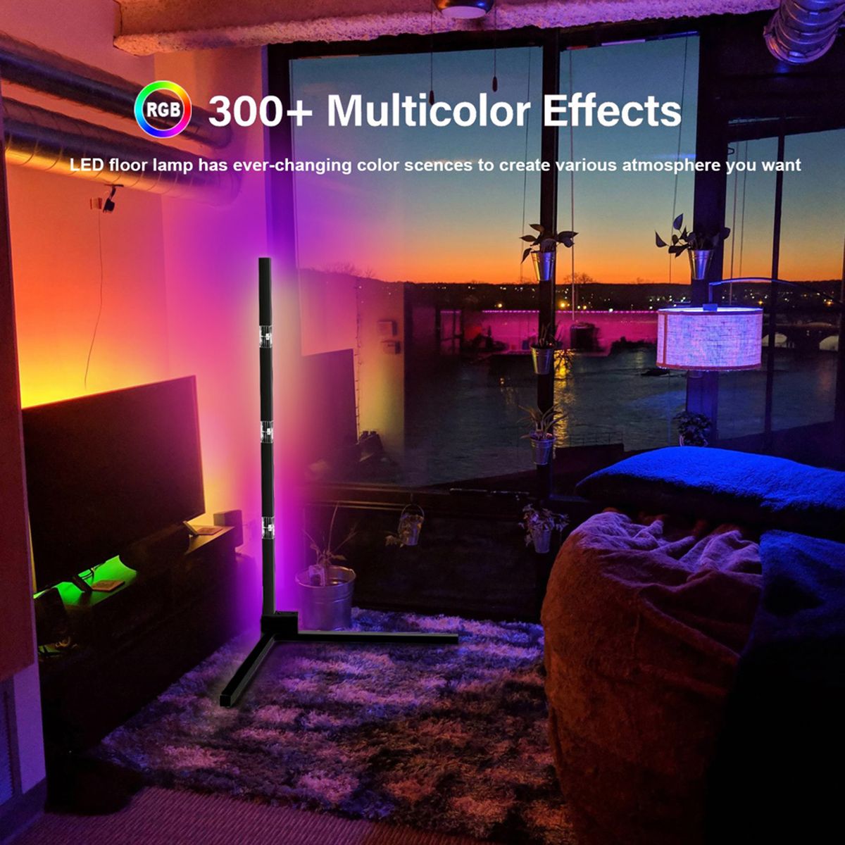 59'' S-mart Intelligent Corner Standing Lamp RGB Color