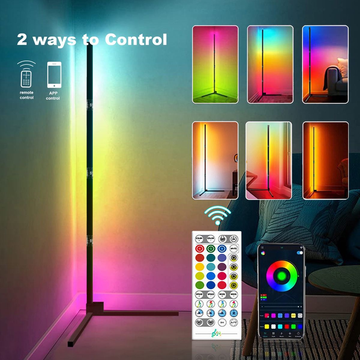 59'' S-mart Intelligent Corner Standing Lamp RGB Color
