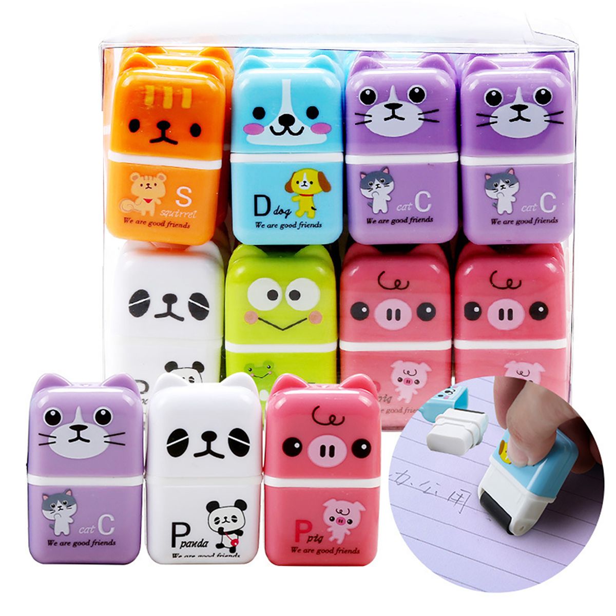 6pcs Cute Animal Pencil Eraser Cartoon Small Roller Erasers